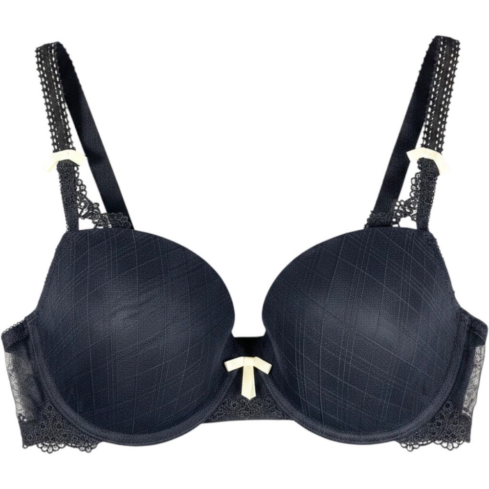 Soma Intimates Bra 34D Lace Yellow Bows Padded Lined Underwire Push Up Black